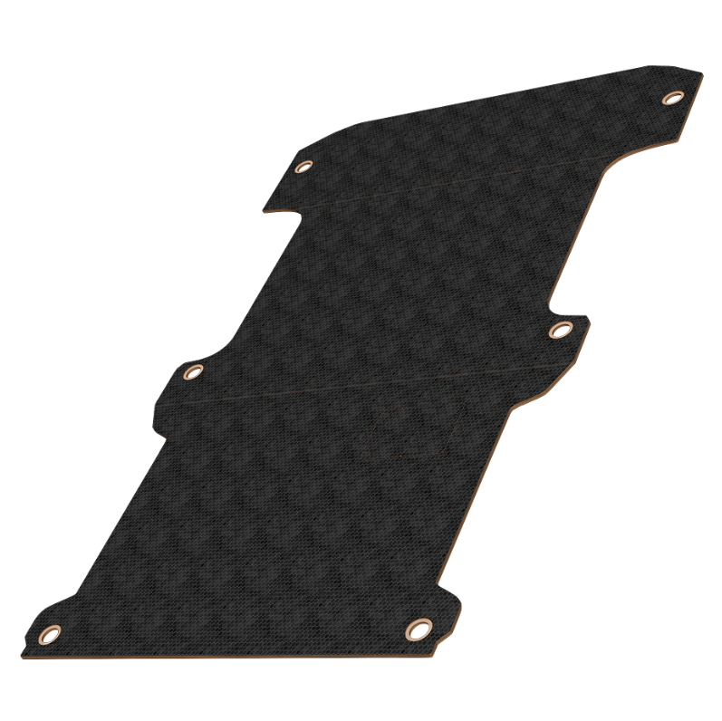 Carbon fiber panel with grommets on a white background