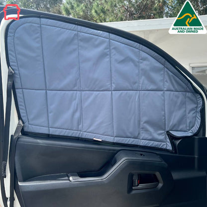 Transit Custom insulated window covers installed