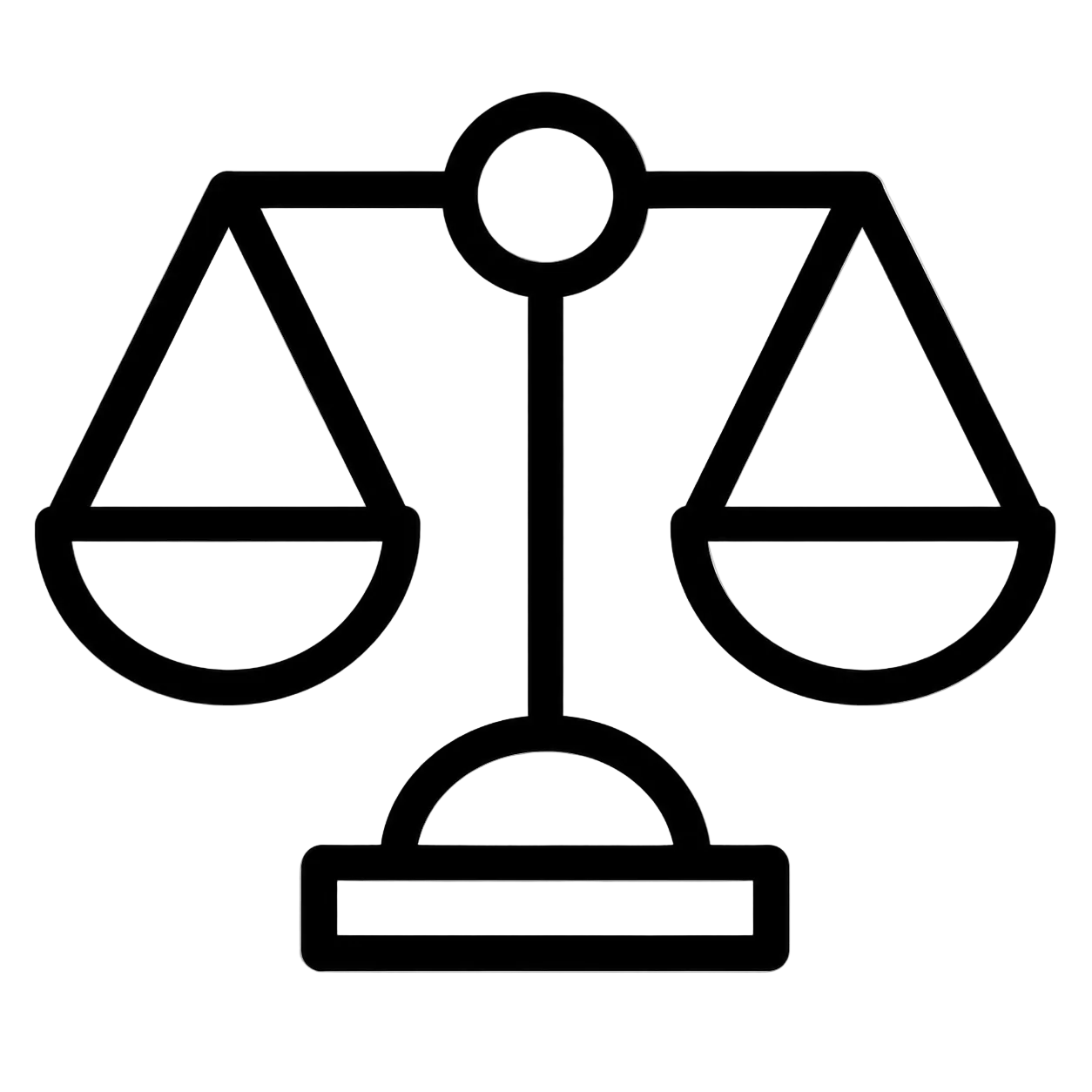 A minimalist black line icon of a balance scale on a plain white background.